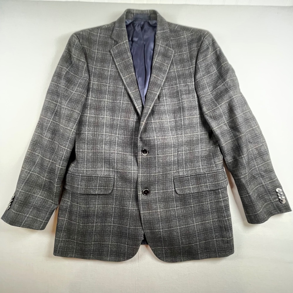Arnold Brant Men's Blue Gray Plaid Wool‎ Blend Sport Coat Blazer Jacket Size 40R